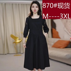 批发赫本风方领<b class='q'>连衣裙</b>小黑裙法式小众收腰气质黑色<b class='q'>连衣裙</b>复古春季优雅