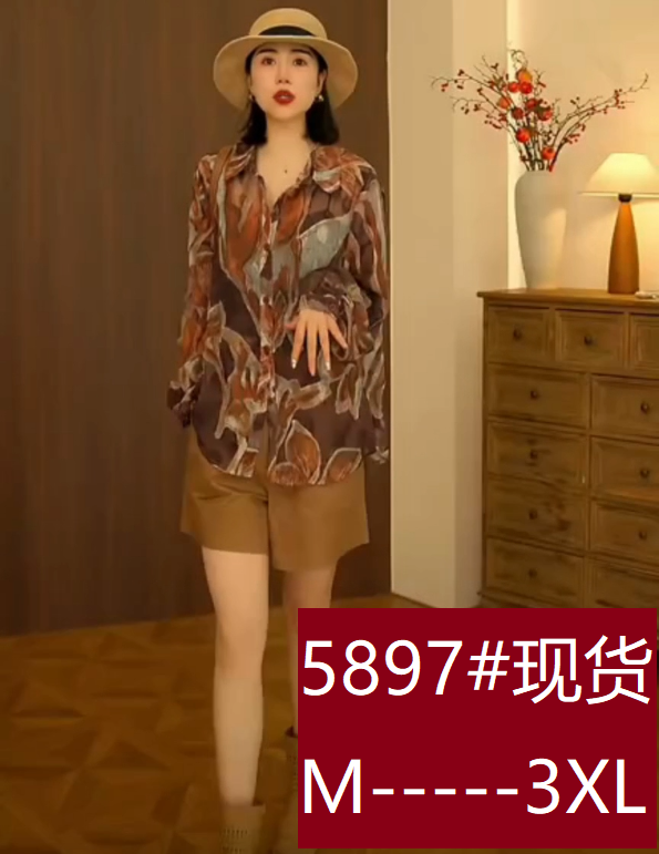 레트로 프린트 긴팔 여성 셔츠 폴로 칼라 슬림해 보이는 품격 셔츠