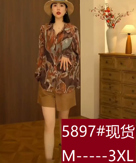 레트로 프린트 긴팔 여성 셔츠 폴로 칼라 슬림해 보이는 품격 셔츠