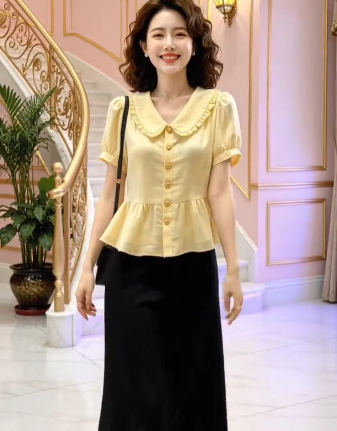 달콤한 스타일 프릴 베이비 칼라 반팔 셔츠 여름 작은 대중 디자인 센스 맨위 슈퍼 잘 생긴 패션 새로운