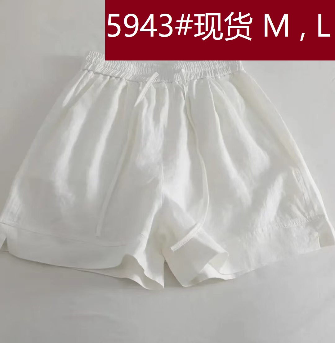 여름 마 재료 통기성 허리밴드 짧은 바지 외출용 얇은 스타일 레이스업 루즈핏 캐주얼 넓은 다리 4 점 바지 여성