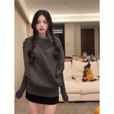 批发高级感软糯不规则<b class='q'>翻领</b>毛衣女秋冬新款慵懒风宽松收腰百搭针织上衣