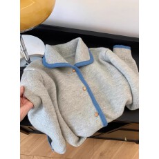 批发慵懒高级感撞色<b class='q'>翻领</b>毛衣外套女冬季加厚超好看的针织开衫洋气上衣