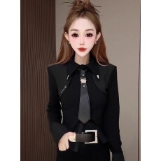 批发法式甜酷风高级感翻领<b class='q'>长袖</b><b class='q'>衬衫</b>女2025秋冬季新品气质时髦独特上衣