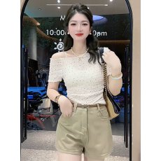 批发韩系斜领波点肌理感短袖<b class='q'>T</b><b class='q'>恤</b>女2026夏季新款修身显瘦百搭褶皱上衣