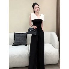 批发轻奢风气质高级感V领无袖t恤女款2026夏季新款黑色显