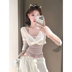 批发韩系风交叉<b class='q'>罩衫</b>波点吊带两新款高知miu系上衣