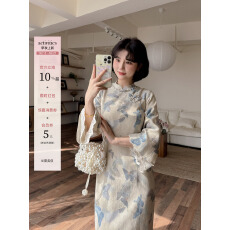 批发蕾英俊-蝴蝶引-秋季新款复古新中式蝴蝶<b class='q'>印花</b>改良旗袍-JF6598M