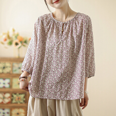 批发样样<b class='q'>韩国</b><b class='q'>正品</b>东大门<b class='q'>代购</b> 慵懒风花色宽松圆领舒适七分袖衬衫