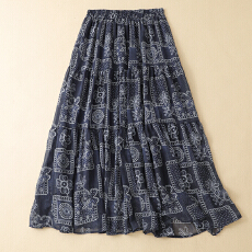 批发双层印花半身<b class='q'>裙</b>女夏季新款高腰显瘦a字<b class='q'>裙</b>松紧腰碎花大摆<b class='q'>伞</b><b class='q'>裙</b>长<b class='q'>裙</b>