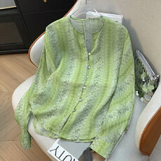 批发<b class='q'>棉麻</b>印花长袖衬衫女夏季薄款V领防晒文艺复古碎花<b class='q'>上衣</b>