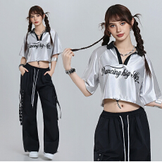 批发舞蹈服爵士kpop女团跳啦啦操健美操韩舞打歌服银色表演服套装活动