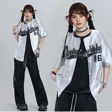 批发银色<b class='q'>演出服</b>DS酒吧表演服嘻哈爵士舞亮面科技感时装街舞套装模特服