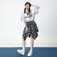 批发演出服女团银色短款衬衫<b class='q'>爵士舞</b>打歌服辣妹酷飒拽姐科技感穿搭套装