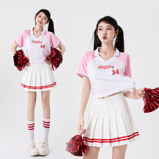批发已出 粉色甜美风女团演出服啦啦操表演服装短袖上衣百褶裙套装