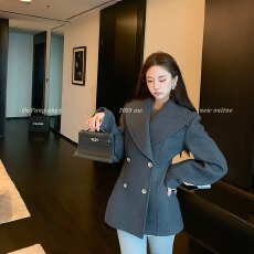 批发区区欧阳沙漏腰西装毛呢外套女冬季<b class='q'>翻领</b>高级感中长款呢子大衣