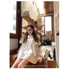 批发FF BLUE 香水百合 Polo领上衣仿铜氨丝中裤百褶蛋糕A字裙慵懒套装