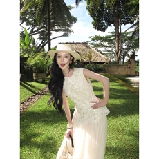 批发早春漂亮连衣裙女2026新款<b class='q'>无袖</b>拼接裙白色<b class='q'>背心</b>裙子夏