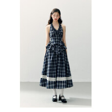 批发ANNATTO 仲夏夜 原创蝴蝶结挂脖荷叶边上衣蕾丝裙摆蓬感半<b class='q'>裙套装</b>