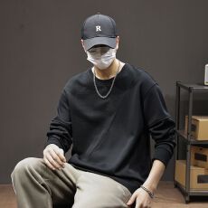 批发2025<b class='q'>高端</b>美式潮牌欧棉绒卫衣男春秋拼接衣服男士黑色新款长袖