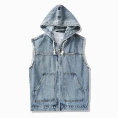 批发2025秋冬男士牛仔连帽马甲无袖坎肩休闲工装马甲百搭潮流男款上衣