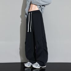 批发褶皱伞兵卫裤男女<b class='q'>春</b>秋新款宽松休闲工装裤潮牌美式重磅阔腿长裤