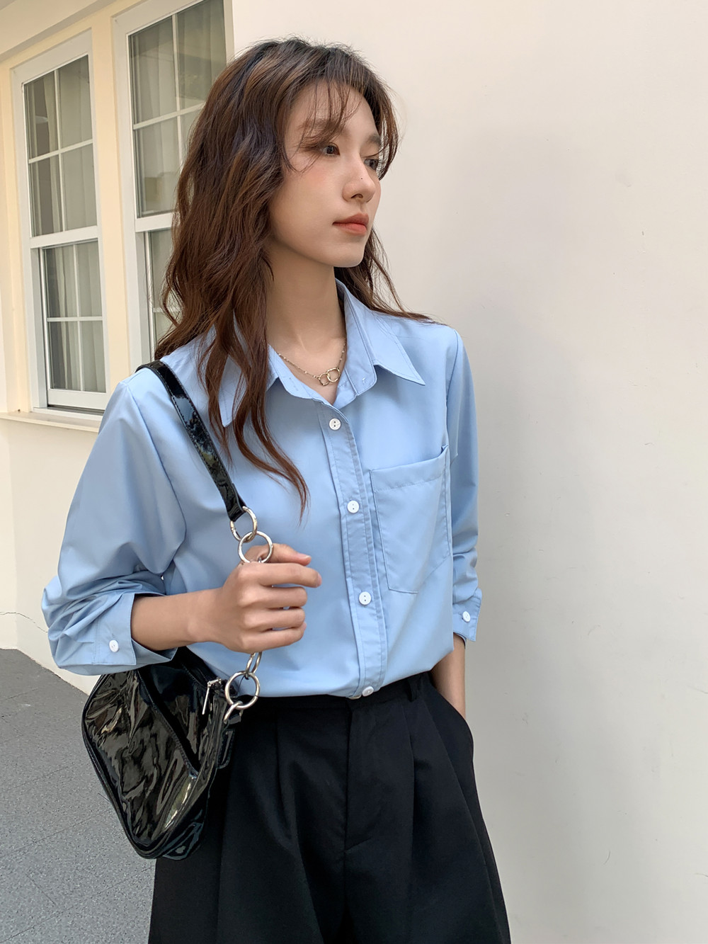 실사 좋은 알아서해라. 저항 주름 미니멀리즘 긴팔 루즈핏 여성 셔츠 품격 출퇴근 다용도 캐주얼 한국 스타일 셔츠