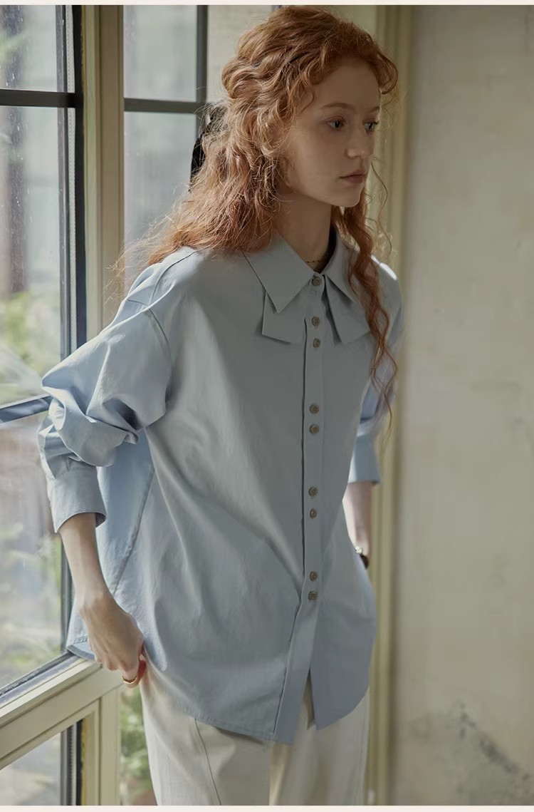 아니요 실사 프랑스식 레트로 디자인 센스 여성 셔츠