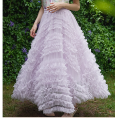 批发温柔风超仙网纱蓬蓬<b class='q'>半身</b>裙女新款木耳边高腰层层大摆蛋糕裙