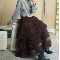批发小众仙女氛围感长裙韩系简约网纱拼接层层蛋糕叠穿<b class='q'>半身裙</b>