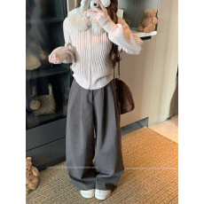 批发实拍  双拉链慵懒毛领针织<b class='q'>开衫</b>女冬季韩版修身毛衣外套上衣