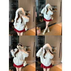 批发实拍  秋冬新款韩系水貂绒大毛领连帽宽松<b class='q'>针织</b>毛衣外套女