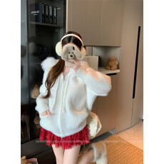 批发实拍  秋冬新款韩系水<b class='q'>貂绒</b>大毛领连帽宽松针织毛衣外套女