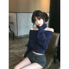 批发实拍 麻花一字肩露肩针织衫女新款韩系氛围感慵懒风上衣
