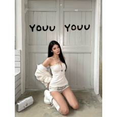 批发<b class='q'>实拍</b> 小众设计外穿挂脖抹胸上衣超短裤两件套装