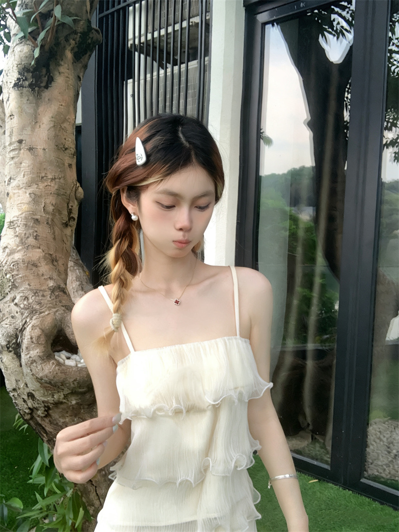 실사 여름 새로운 분위기 향기로운 향 부드러운 층 프릴 슬립 작은 셔츠