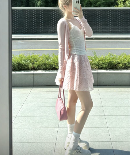 실사 홀로우 아웃 오픈 가디건 슬립 치마 3종 세트 세트