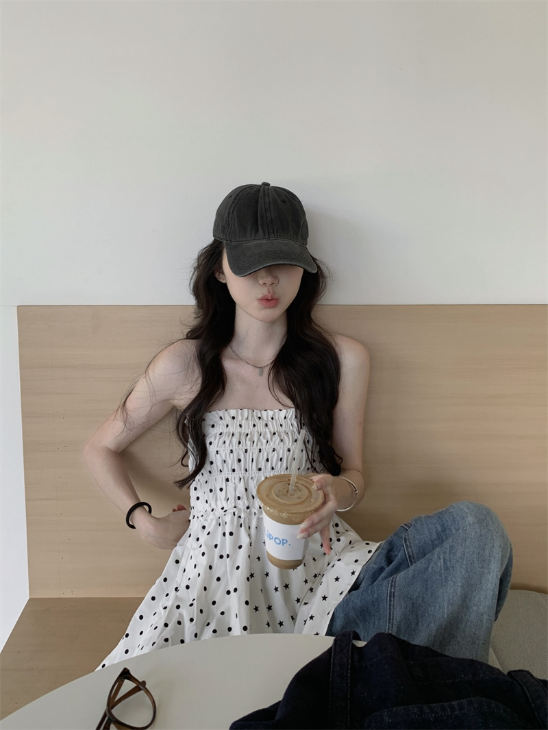 실사 화이트 도트 무늬 수 있습니다. 튜브탑 둘 착용 반신 스커트 여성 봄 ins 바람 하이웨이스트 루즈핏 고유 한 아름다운 A라인 스커트