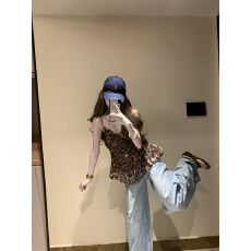 批发实拍  豹纹细肩带吊带 花边修身显瘦性感外穿打底背心