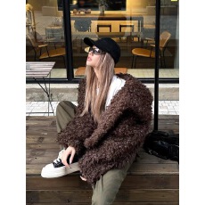 批发韩系咖色羊羔毛<b class='q'>外套</b>女2025新款爆款洋气年轻毛茸茸卷毛环保<b class='q'>皮草</b>冬