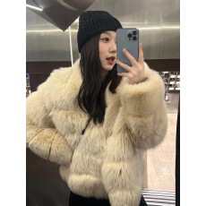 批发老钱小香风仿狐狸毛环保皮草外套女25冬短款皮毛一体毛毛大衣