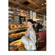 批发板栗可可Bankelili'小奶狐'毛尖晕染环保毛毛加厚保暖外套女秋冬