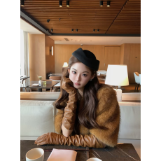 批发复古棕色披肩V领环保皮草女秋冬新款高级感轻奢名媛气质毛毛外套