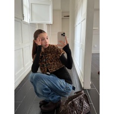 批发豹纹短款系带环保皮草女美式复古辣妹外穿上衣秋冬新款