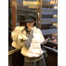 批发solo爆爆~娇养韩女~立领中袖落肩毛毛外套<b class='q'>秋</b>冬仿貂毛五分袖短外套