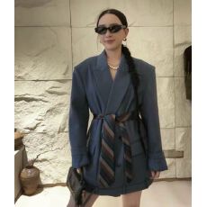 批发2025秋季新款韩系高级感宽松休闲绑带西装外套女