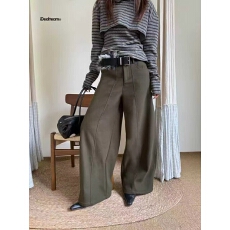 批发ID 2025冬季新款设计感纯色呢子加绒西装裤女宽松阔腿裤 配腰带