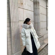 大毛领90白鸭绒收腰羽绒服女中长款2025新款韩版宽松显瘦气质外套