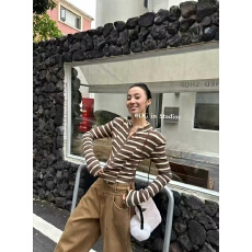 批发条纹<b class='q'>长袖</b>立领针织打底衫拉链外套女2025内<b class='q'>搭</b>修身<b class='q'>开衫</b>上衣