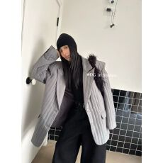 批发韩系冬季新款加棉保暖垫肩西装休闲宽松<b class='q'>百搭</b>后开叉阔版个性外套潮